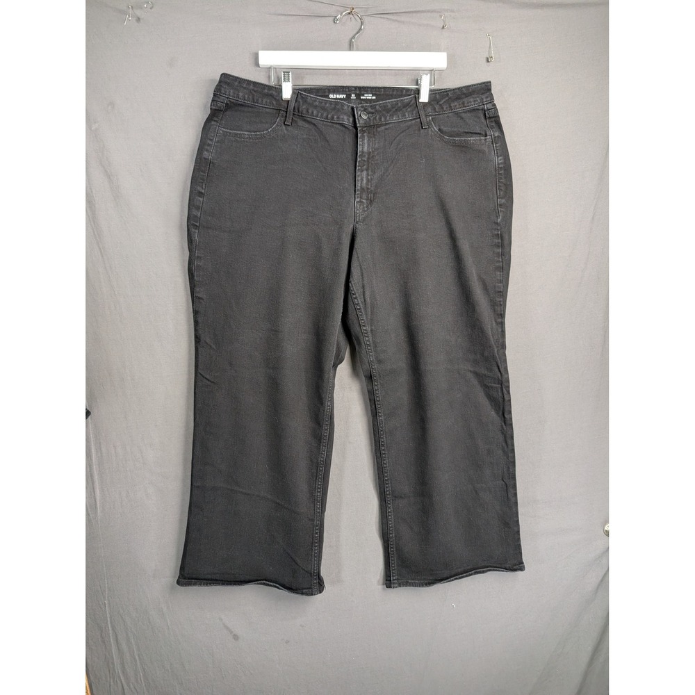 Old Navy Wow Wide Leg High Rise Jeans 22 Short Black Denim Stretch 8395